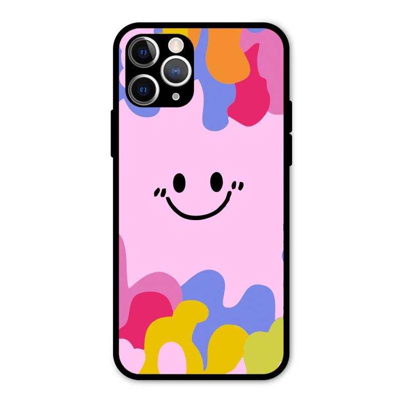 Cute Pink Smiley Multicolor Glass Case For iPhone 11 Pro