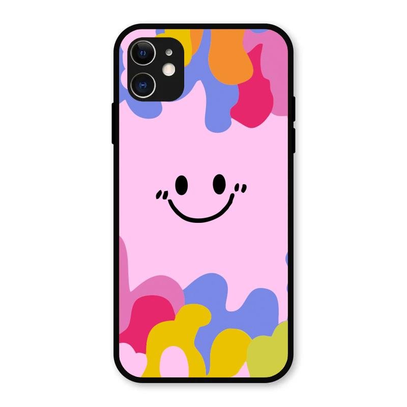 Cute Pink Smiley Multicolor Glass Case For iPhone 11