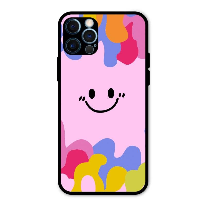 Cute Pink Smiley Multicolor Glass Case For iPhone 12 Pro Max