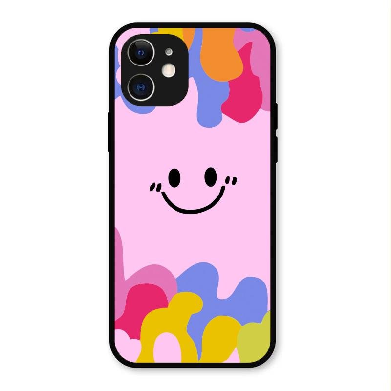 Cute Pink Smiley Multicolor Glass Case For iPhone 12