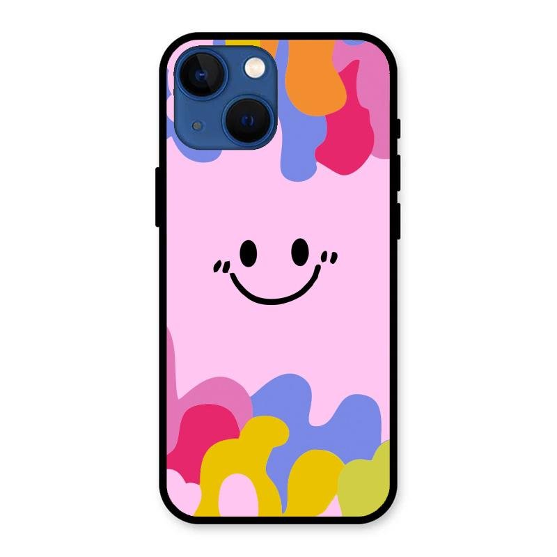 Cute Pink Smiley Multicolor Glass Case For iPhone 13 mini