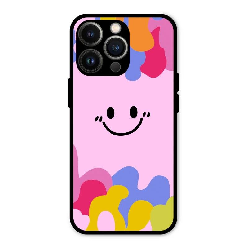 Cute Pink Smiley Multicolor Glass Case For iPhone 13 Pro Max