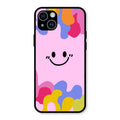 Cute Pink Smiley Multicolor Glass Case For iPhone 14 Plus