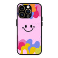 Cute Pink Smiley Multicolor Glass Case For iPhone 14 Pro