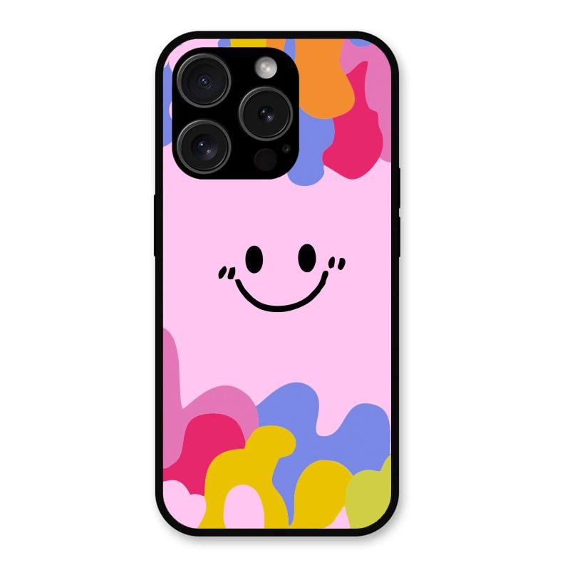 Cute Pink Smiley Multicolor Glass Case For iPhone 15 Pro Max
