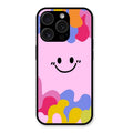 Cute Pink Smiley Multicolor Glass Case For iPhone 15 Pro