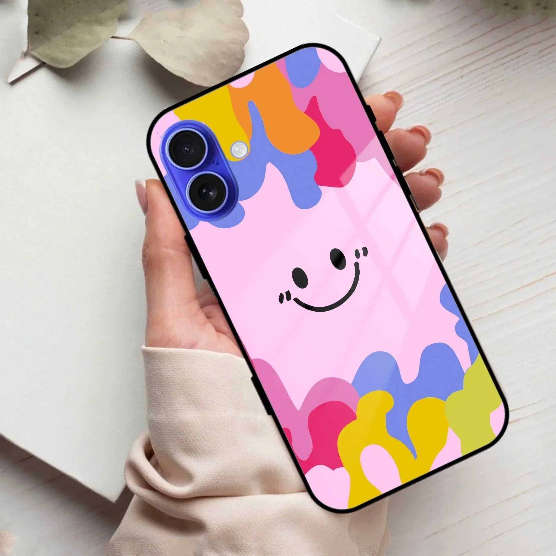 Cute Pink Smiley Multicolor Glass Case For iPhone - ShopOnCliQ