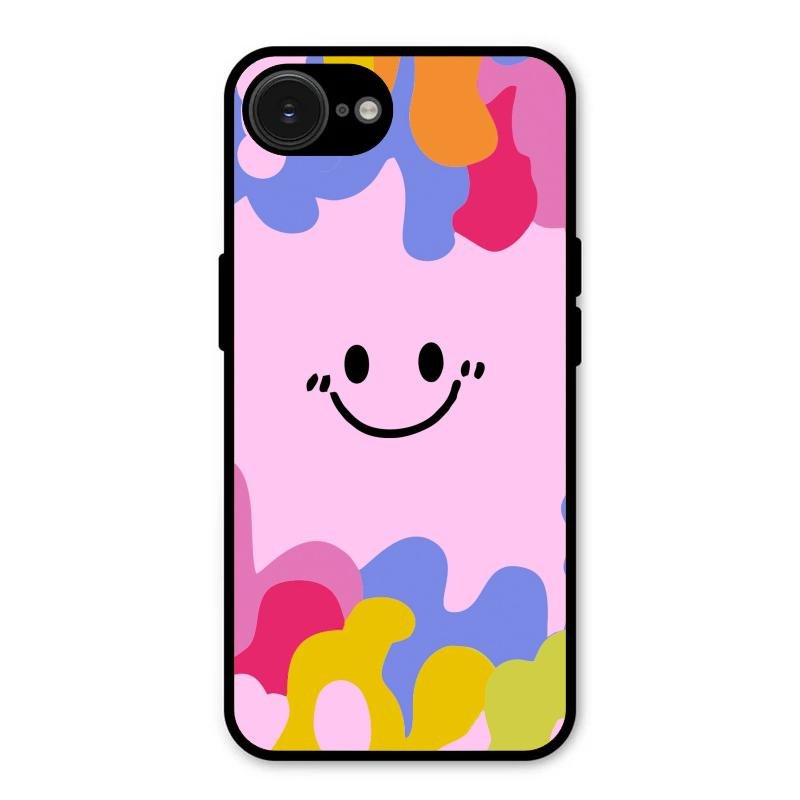 Cute Pink Smiley Multicolor Glass Case For iPhone 16e