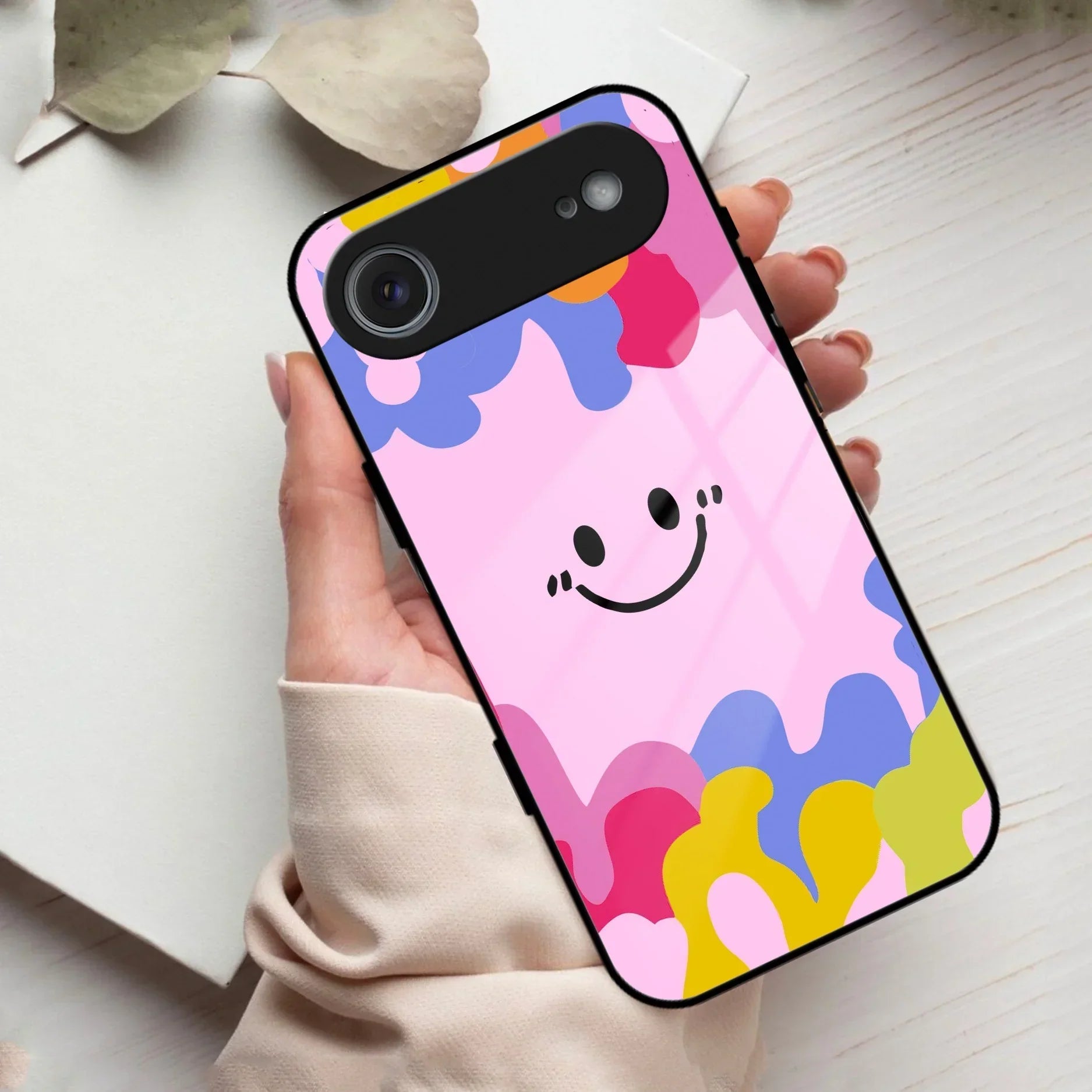Cute Pink Smiley Multicolor Glass Case For iPhone - ShopOnCliQ