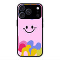 Cute Pink Smiley Multicolor Glass Case For iPhone 17 Pro
