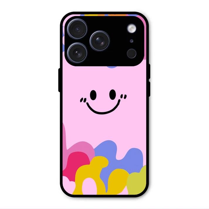 Cute Pink Smiley Multicolor Glass Case For iPhone 17 Pro