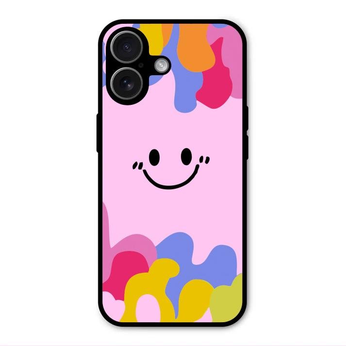 Cute Pink Smiley Multicolor Glass Case For iPhone 17