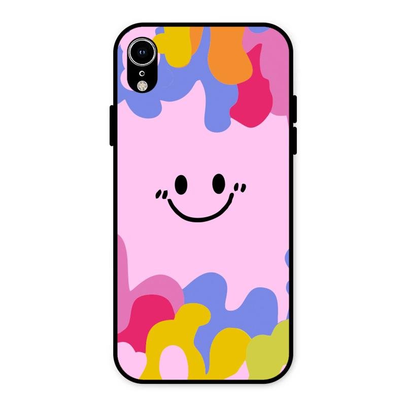 Cute Pink Smiley Multicolor Glass Case For iPhone XR