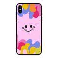 Cute Pink Smiley Multicolor Glass Case For iPhone XS Max
