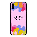 Cute Pink Smiley Multicolor Glass Case For iPhone XS