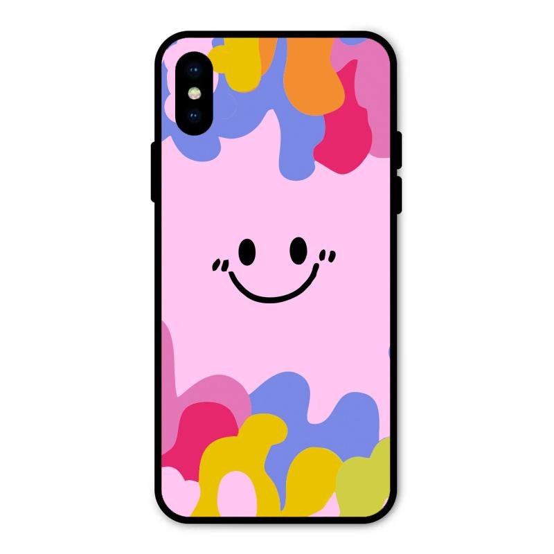 Cute Pink Smiley Multicolor Glass Case For iPhone XS
