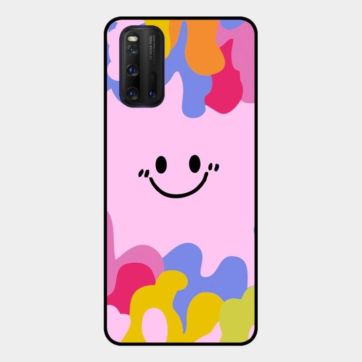 Cute Pink Smiley Multicolor Glass Case For Iqoo 3 5G