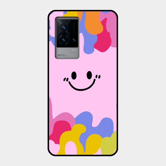 Cute Pink Smiley Multicolor Glass Case For Iqoo 9 5G