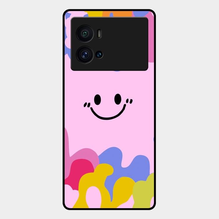 Cute Pink Smiley Multicolor Glass Case For Iqoo 9 Pro 5G