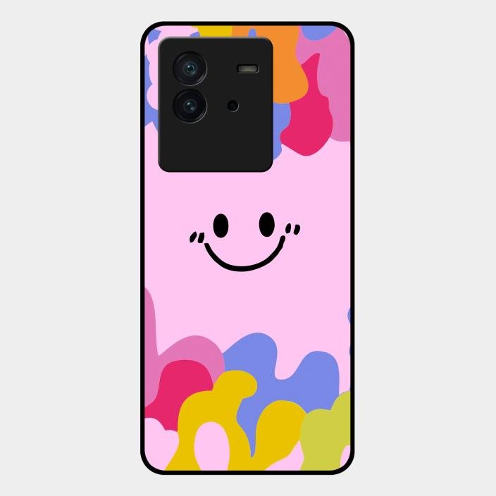 Cute Pink Smiley Multicolor Glass Case For Iqoo Neo 6 5G