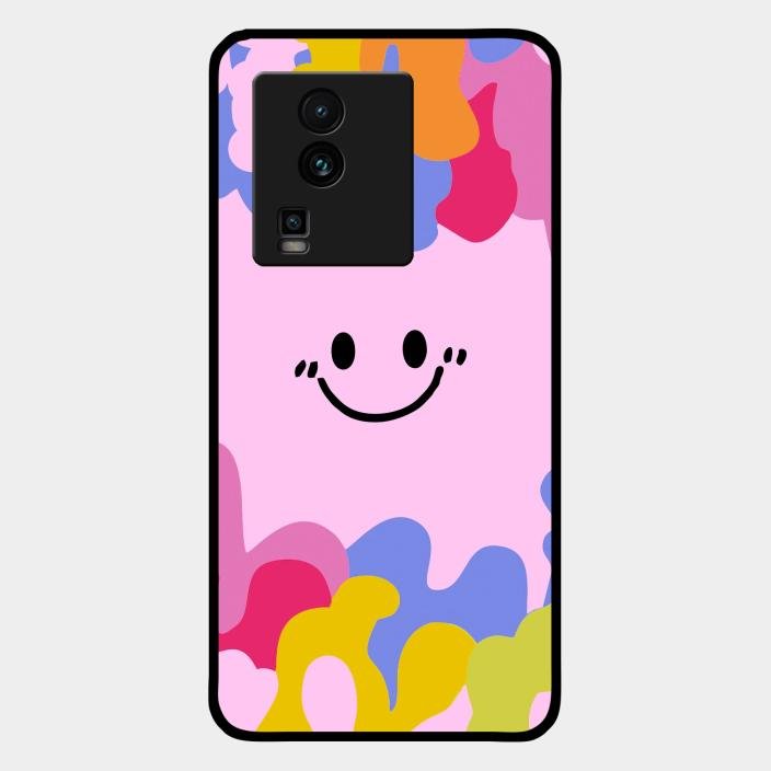 Cute Pink Smiley Multicolor Glass Case For Iqoo Neo 7 Pro 5G
