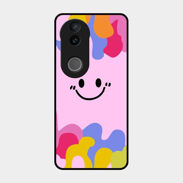 Cute Pink Smiley Multicolor Glass Case For Iqoo Z10R