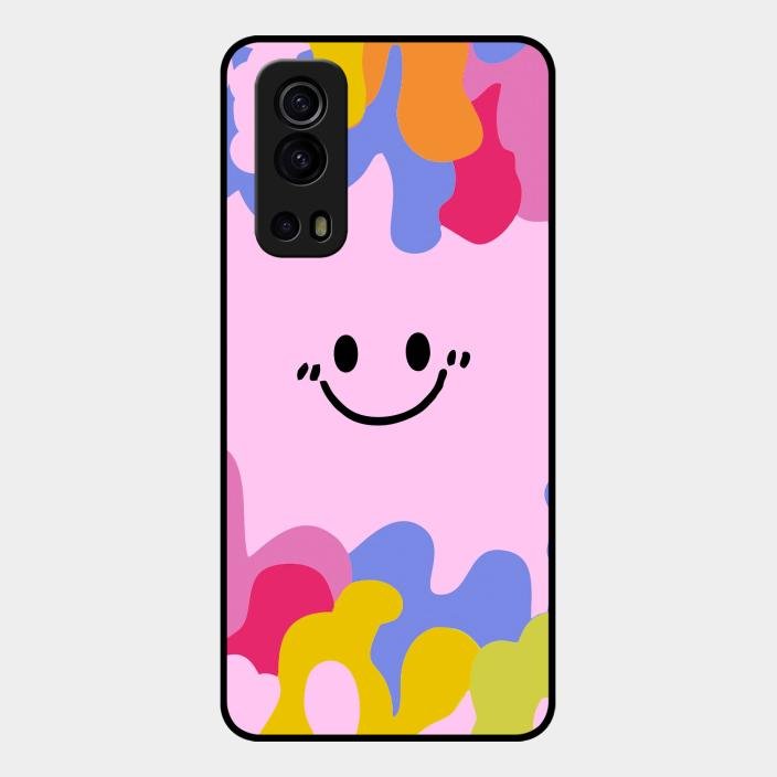 Cute Pink Smiley Multicolor Glass Case For Iqoo Z3 5G