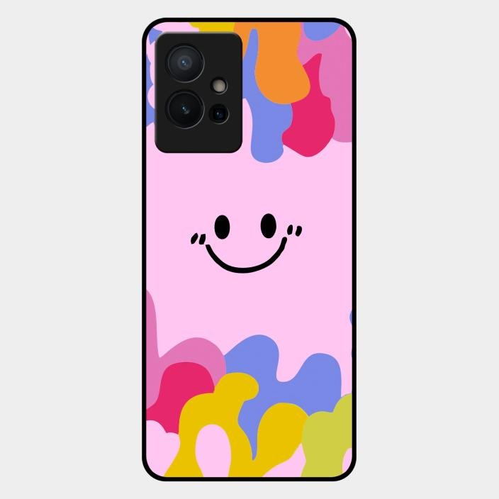 Cute Pink Smiley Multicolor Glass Case For Iqoo Z6 5G