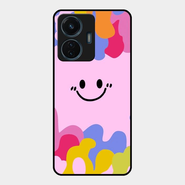 Cute Pink Smiley Multicolor Glass Case For Iqoo Z6 Lite 5G