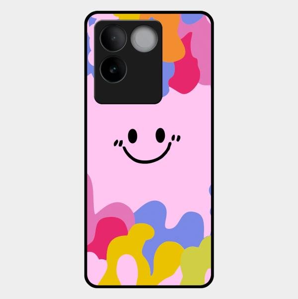 Cute Pink Smiley Multicolor Glass Case For Iqoo Z7 Pro 5G