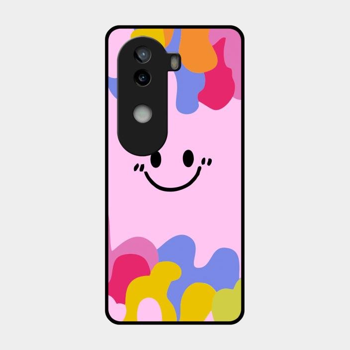 Cute Pink Smiley Multicolor Glass Case For Iqoo Z9S 5G