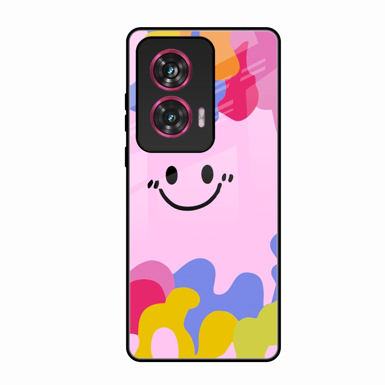 Cute Pink Smiley Multicolor Glass Case For Motorola Edge 50 Fusion 5G