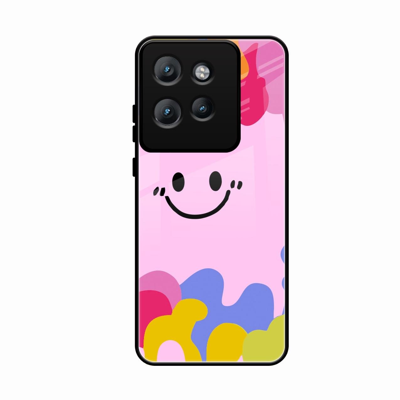 Cute Pink Smiley Multicolor Glass Case For Motorola Edge 50