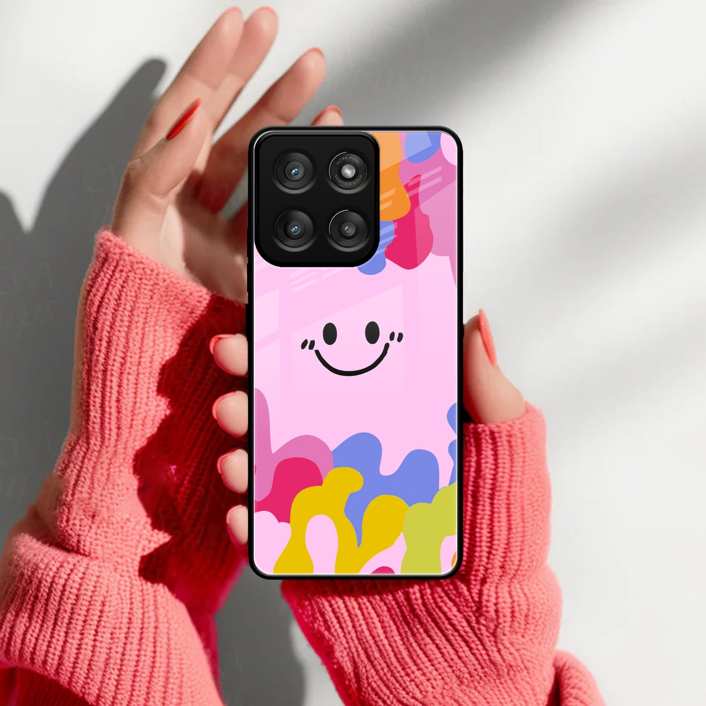Cute Pink Smiley Multicolor Glass Case For Motorola