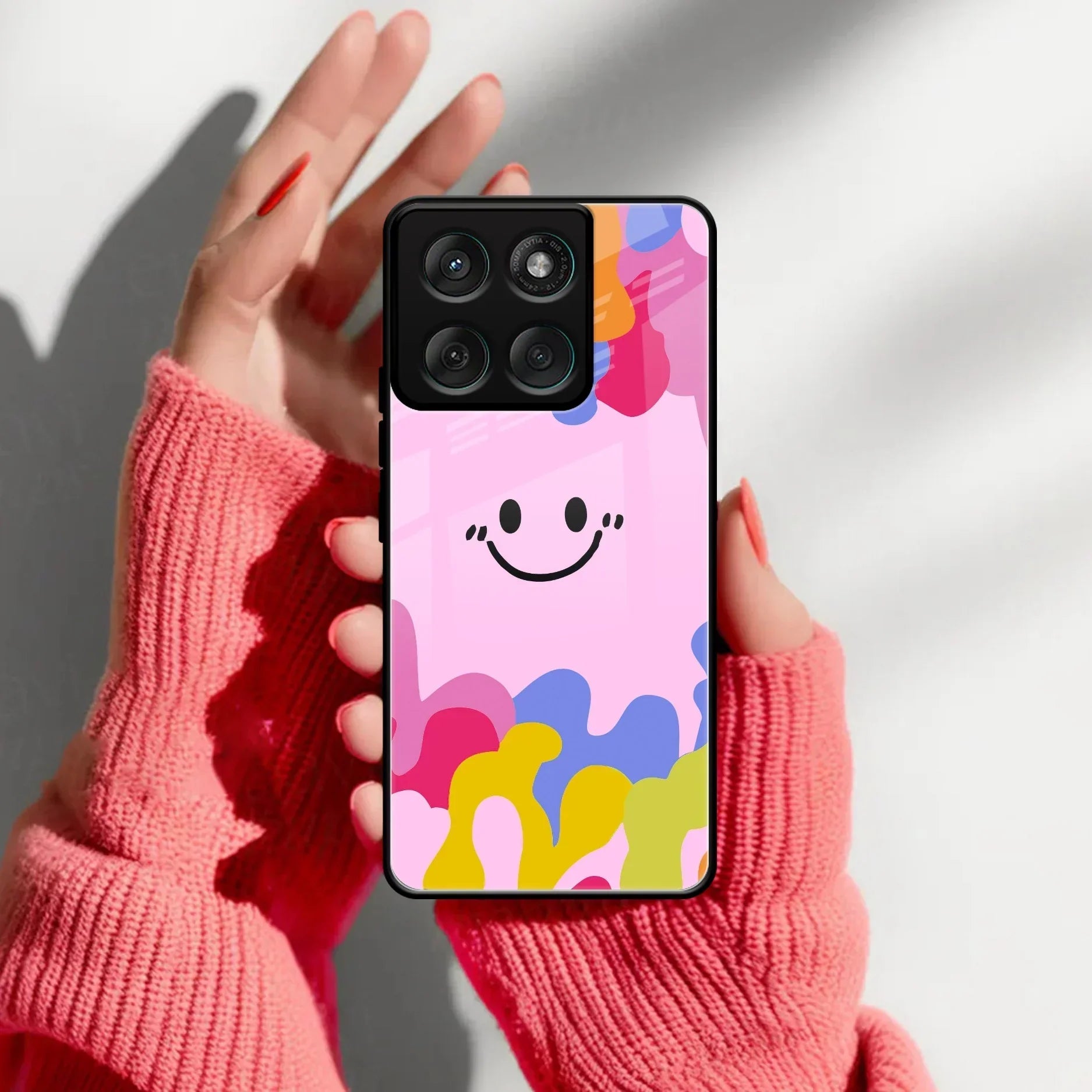 Cute Pink Smiley Multicolor Glass Case For Motorola - ShopOnCliQ