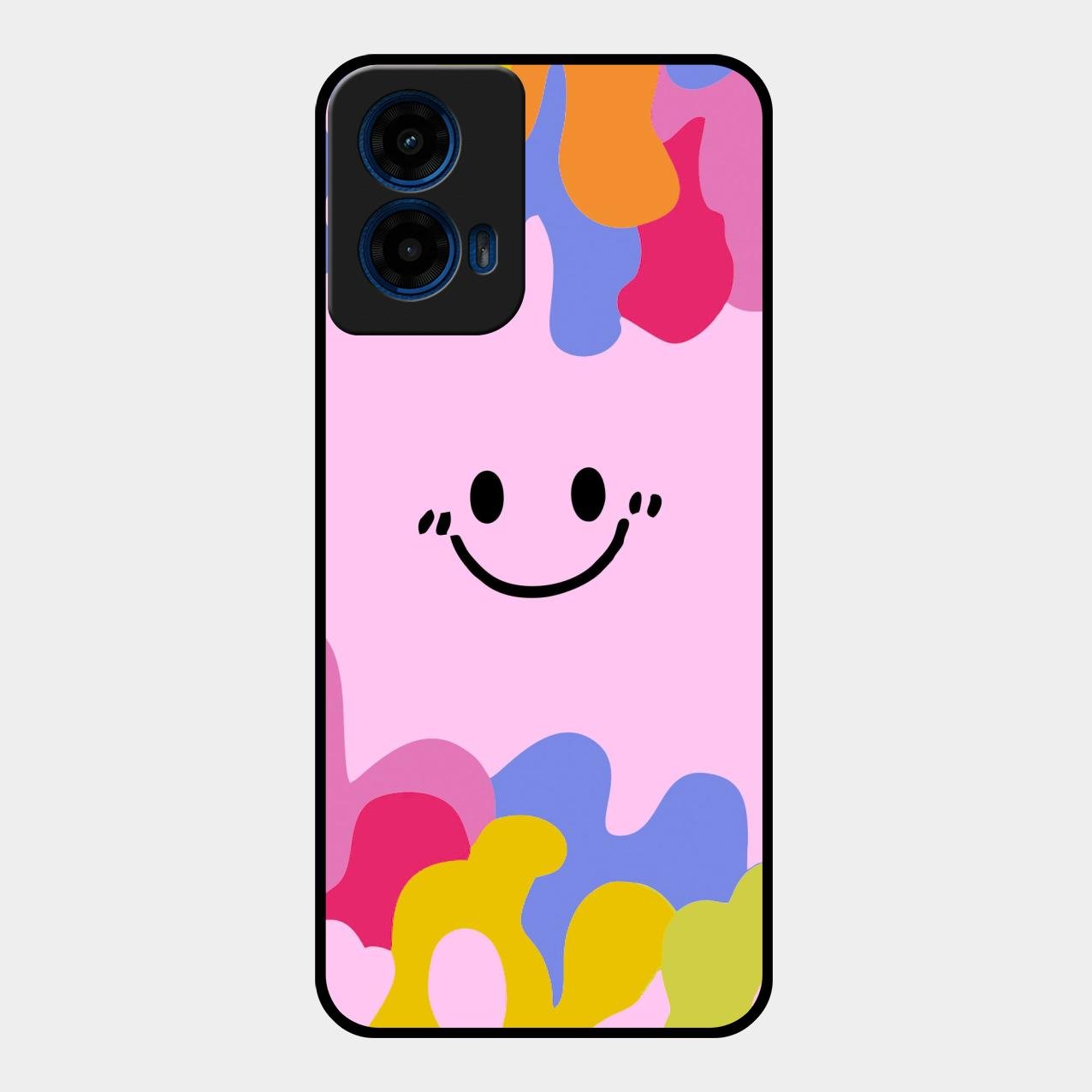 Cute Pink Smiley Multicolor Glass Case For Motorola G45 5G