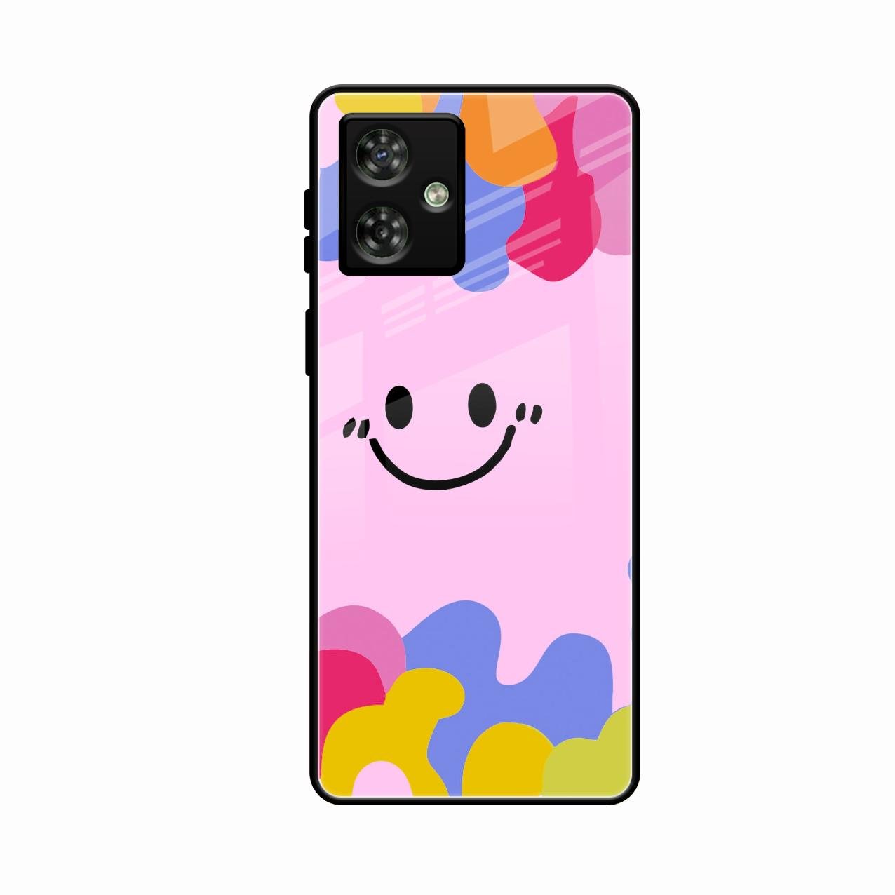 Cute Pink Smiley Multicolor Glass Case For Motorola G64 5G