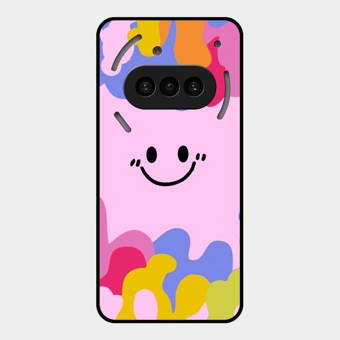 Cute Pink Smiley Multicolor Glass Case For Nothing Phone 3A 5G