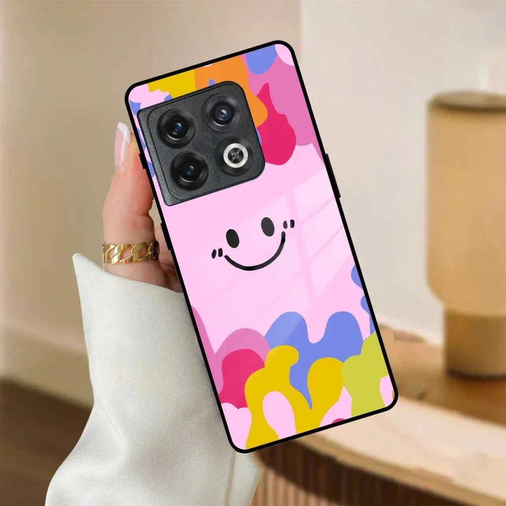 Cute Pink Smiley Multicolor Glass Case For OnePlus - ShopOnCliQ