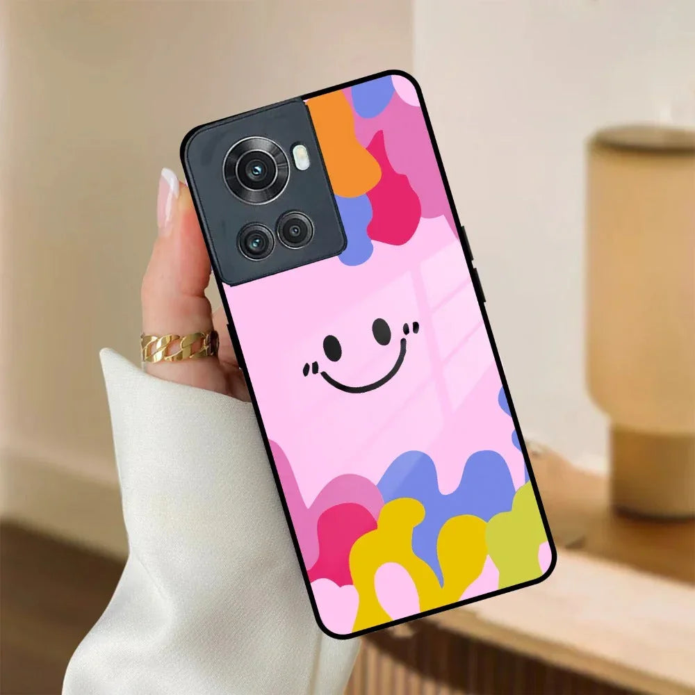 Cute Pink Smiley Multicolor Glass Case For OnePlus - ShopOnCliQ