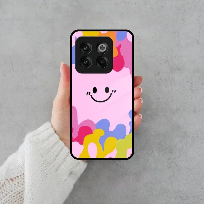 Cute Pink Smiley Multicolor Glass Case For OnePlus - ShopOnCliQ