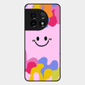 Cute Pink Smiley Multicolor Glass Case For Oneplus 11 5G