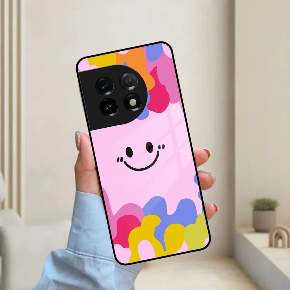 Cute Pink Smiley Multicolor Glass Case For OnePlus - ShopOnCliQ