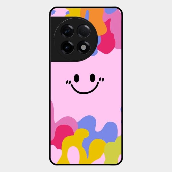 Cute Pink Smiley Multicolor Glass Case For Oneplus 11R 5G