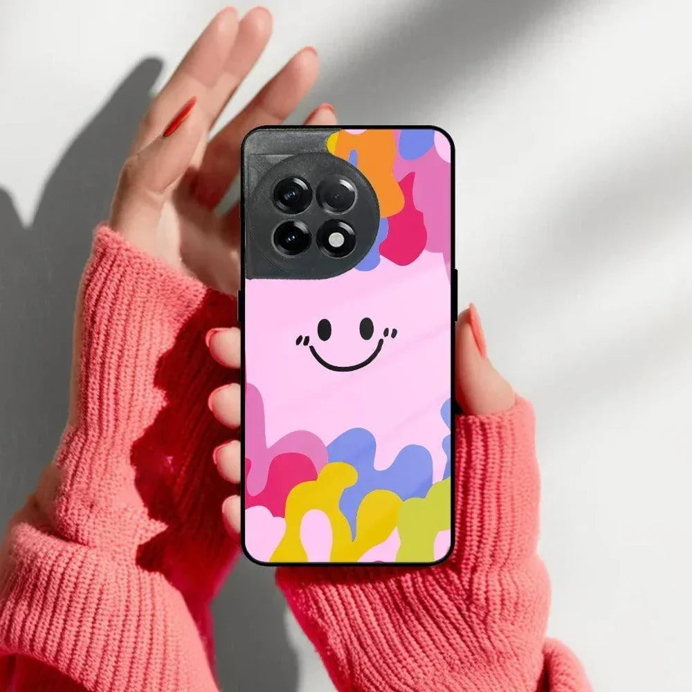 Cute Pink Smiley Multicolor Glass Case For OnePlus - ShopOnCliQ