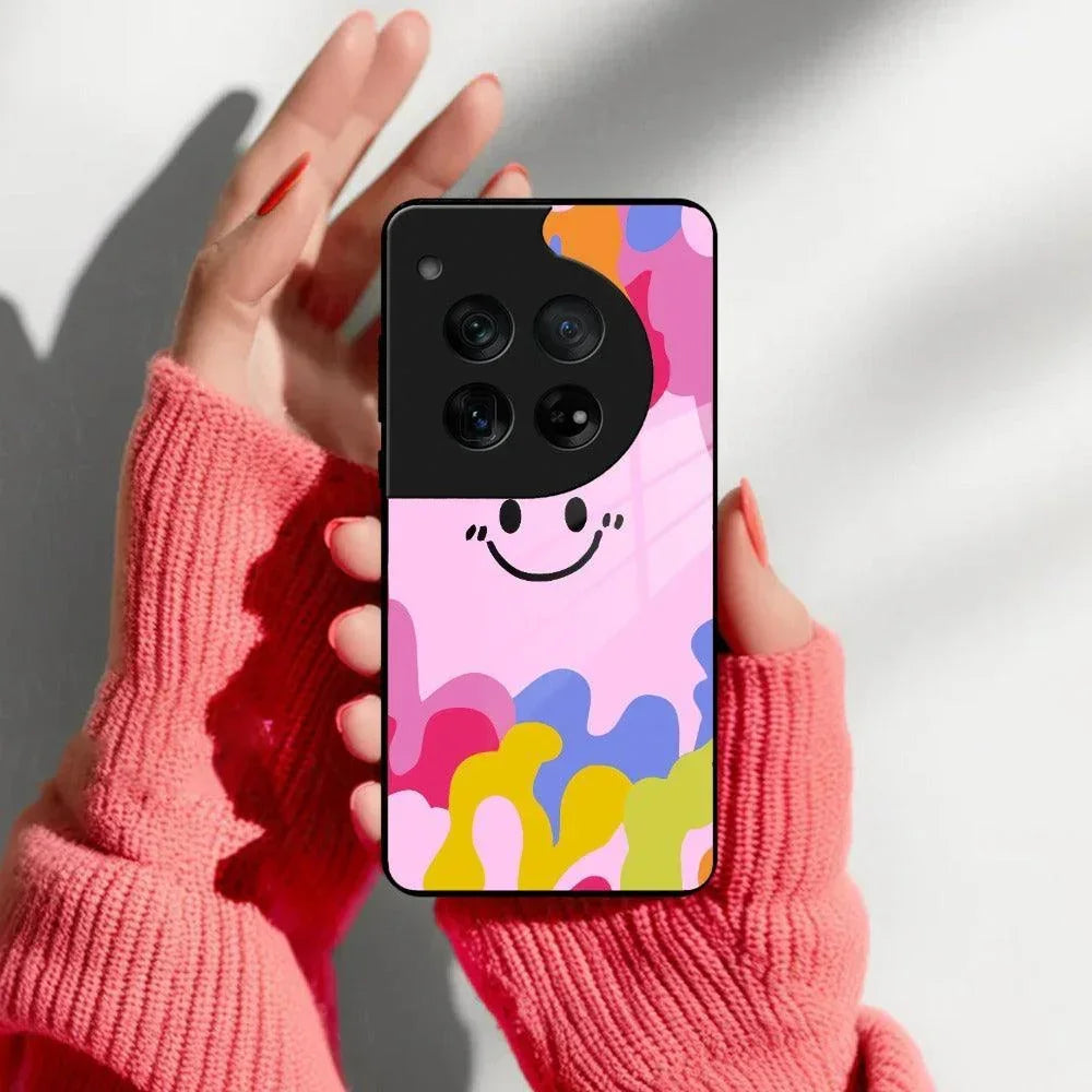 Cute Pink Smiley Multicolor Glass Case For OnePlus - ShopOnCliQ