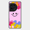 Cute Pink Smiley Multicolor Glass Case For Oneplus 12R 5G