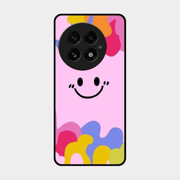 Cute Pink Smiley Multicolor Glass Case For Oneplus 13 5G