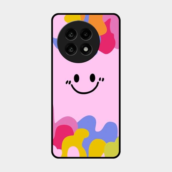 Cute Pink Smiley Multicolor Glass Case For Oneplus 13R 5G