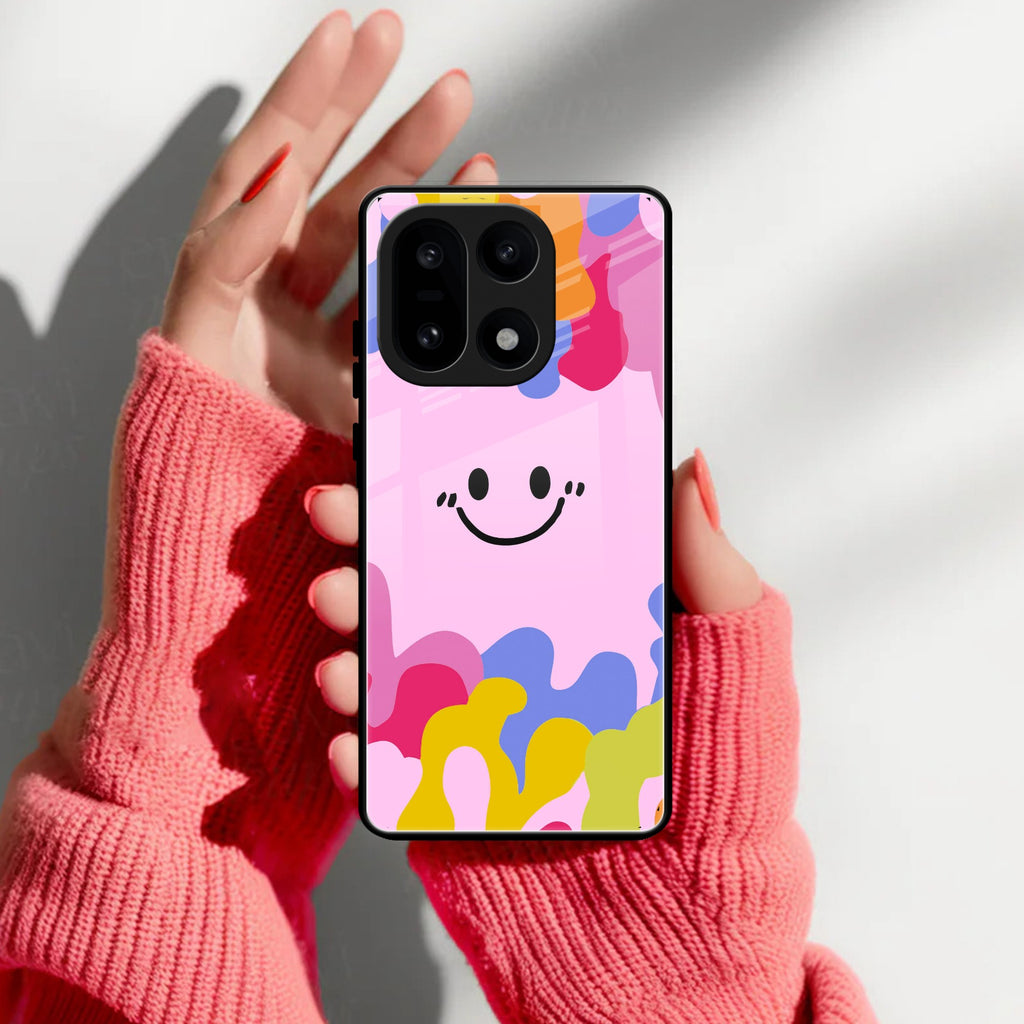 Cute Pink Smiley Multicolor Glass Case For OnePlus 15 5G